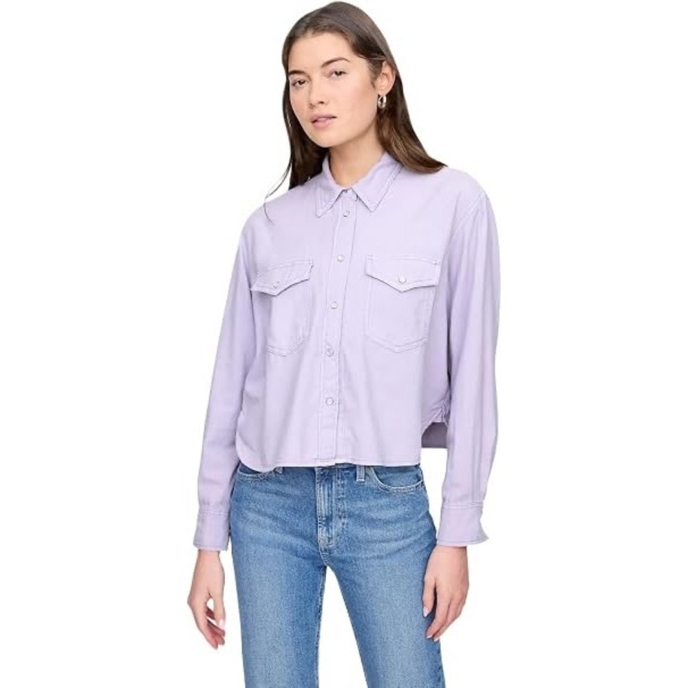 Gap Womens XL Lavender Purple Western Snap Front Cropped Twill Shirt Pockets